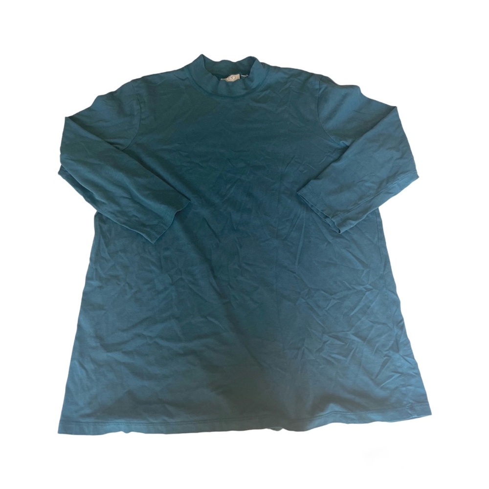 LOGO by Lori Goldstein Solid Blue 3/4 Sleeve High Neck Top Women’s Medium